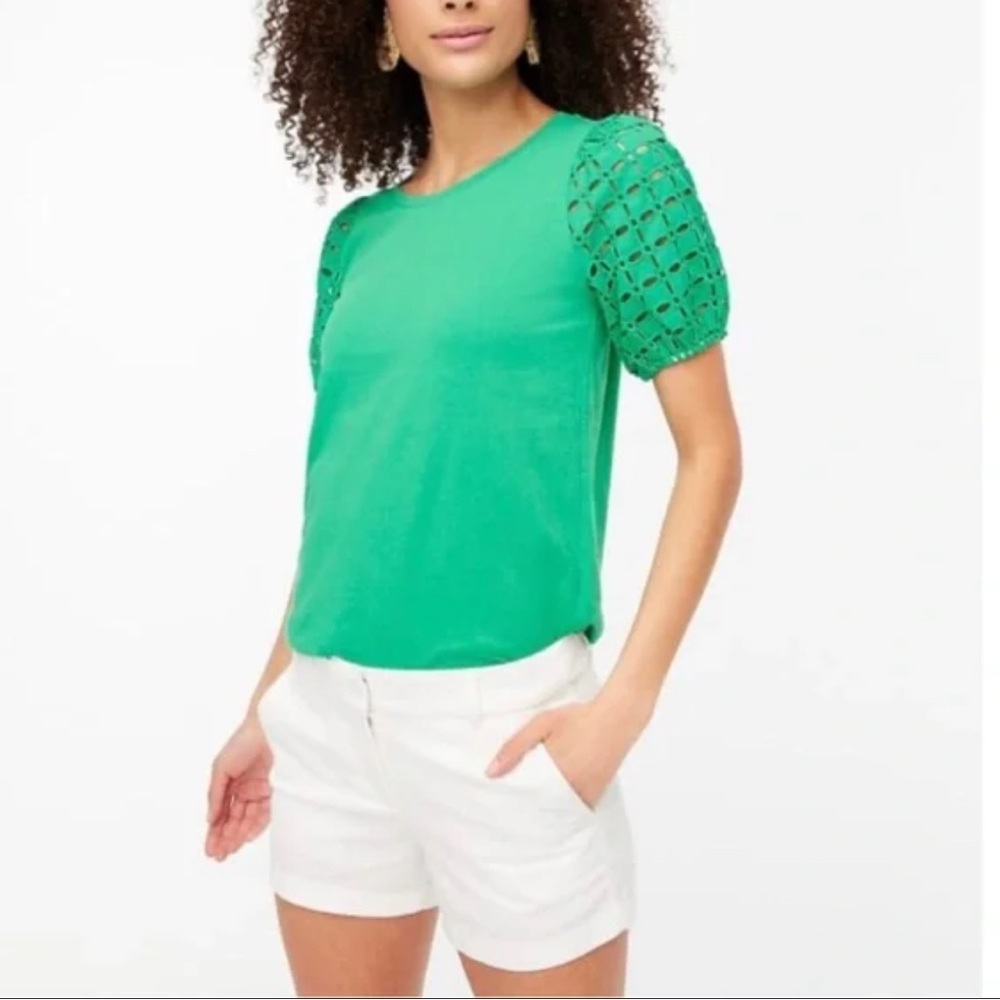 J. Crew Factory Kelly Green Puff Eyelet Sleeve T-Shirt
